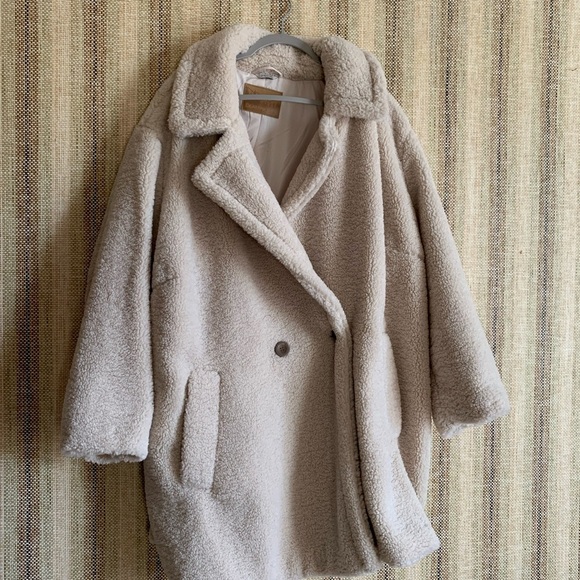 BearPaw Sherpa Button Trench Coat Cream Jacket Women Size XL Cozy Long - Picture 1 of 5